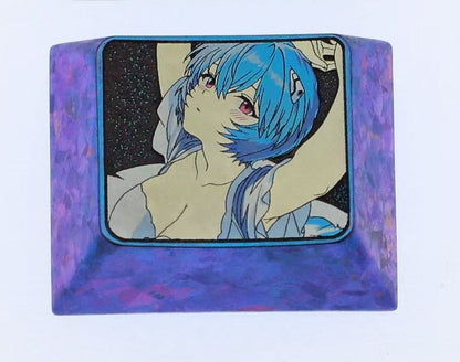 EVA Theme, 1.25U Ayanami Rei Titanium Alloy Decorative Keycaps, Metal Creative Anime Game Culture Innovation Personalized Keycaps