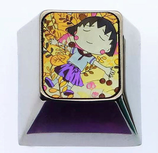 Chibi Maruko chan/Krithia, 1U titanium alloy personalized keycaps, cute decorative keycaps for anime themed mechanical keyboards