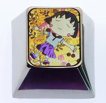 Chibi Maruko chan/Krithia, 1U titanium alloy personalized keycaps, cute decorative keycaps for anime themed mechanical keyboards