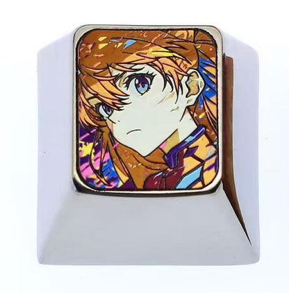 EVA, 1U Asuka titanium alloy personalized keycap, anime and game character metal creative art metal keycap.