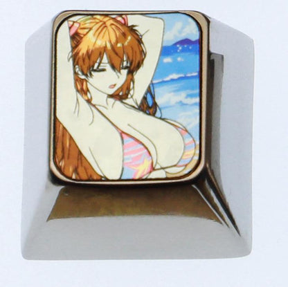 Anime game character swimsuit collection, 1U titanium alloy personalized keycap height optional, metal carving decoration creative keycap