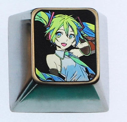 Hatsune Miku, 1U titanium alloy personalized keycap, animation game music culture creative decoration keycap, metal art keycap