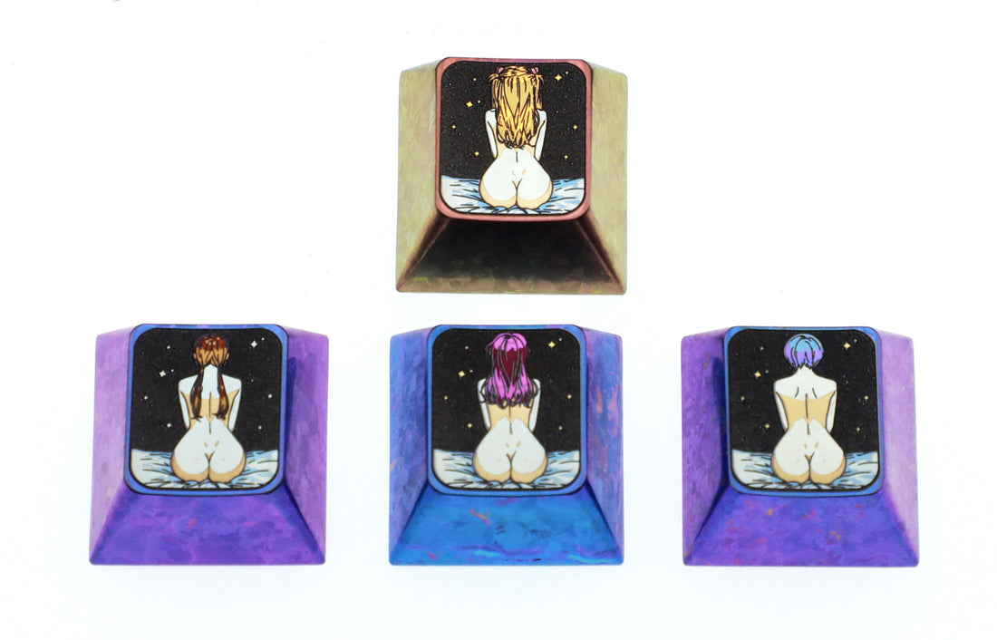EVA， Sexy Back Series Directional Key Set Combination, Titanium Alloy Personalized Keycaps, Anime Game Culture Creative Metal Carving Decorative Keycaps.