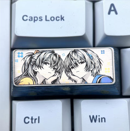 EVA，Asuka/Ayanami Rei 2.25U precision carved titanium alloy personalized keycaps, anime and game character creative metal carved decorative keycaps