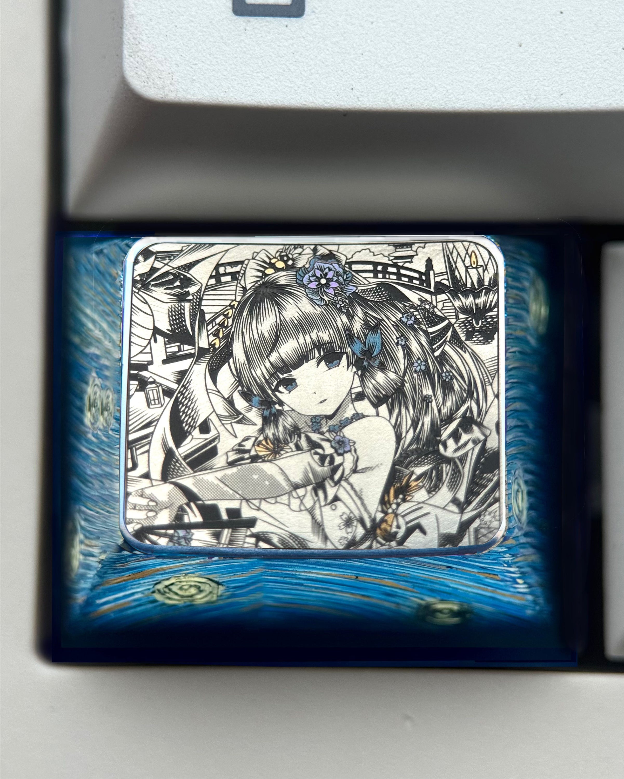 Genshin Impact, Kamisato Ayaka, 1.25U titanium alloy finely carved personalized keycaps, anime and game culture creative metal keycaps