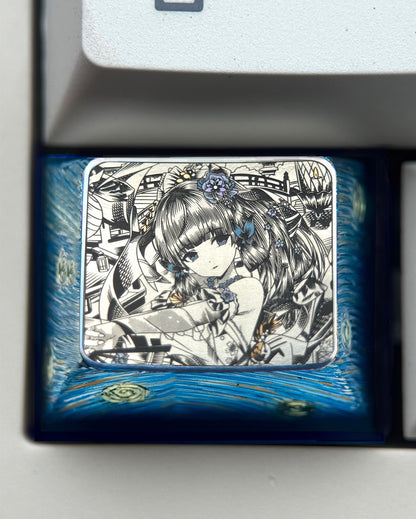 Genshin Impact, Kamisato Ayaka, 1.25U titanium alloy finely carved personalized keycaps, anime and game culture creative metal keycaps