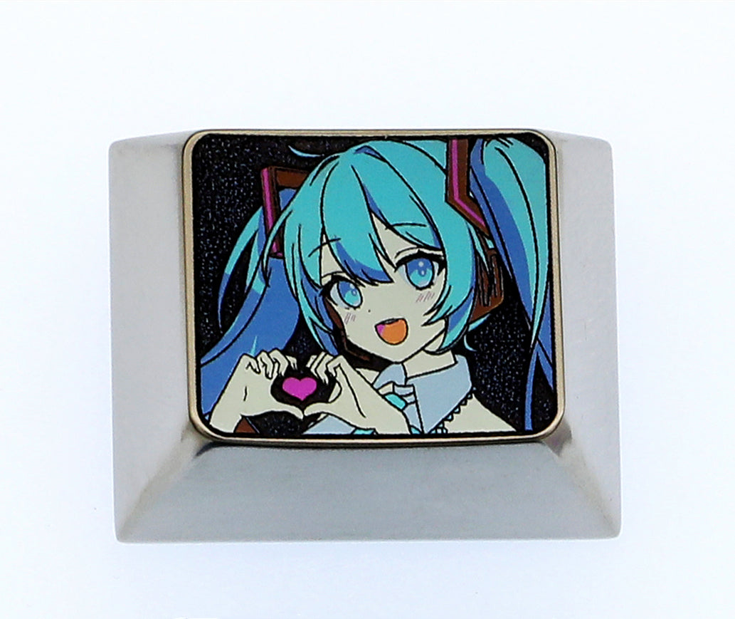 Hatsune Miku, 1.25U love titanium alloy carved key cap, personalized key cap, metal decorative key cap.