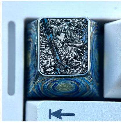 Honkai: Star Rail, Jingliu, 1U titanium alloy precision carved personalized keycaps, anime and game culture creative metal carved keycaps