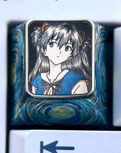 EVA, Asuka student uniform, 1U titanium alloy personalized keycap, anime game decoration metal carving creative keycap