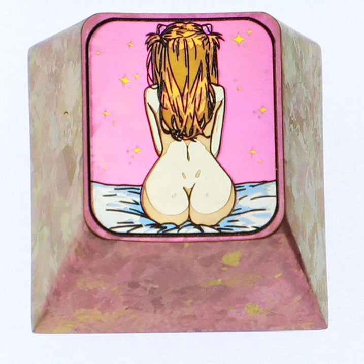 EVA, Asuka sexy silhouette, 1U titanium alloy personalized keycap, anime game metal carving cultural creative keycap