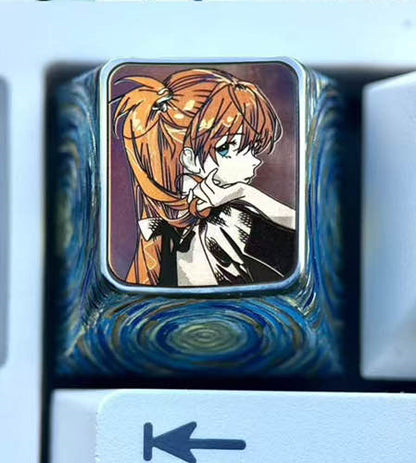 EVA, Elegant Asuka, 1U titanium alloy personalized keycap, anime, gaming, cultural and creative peripheral decorative keycap