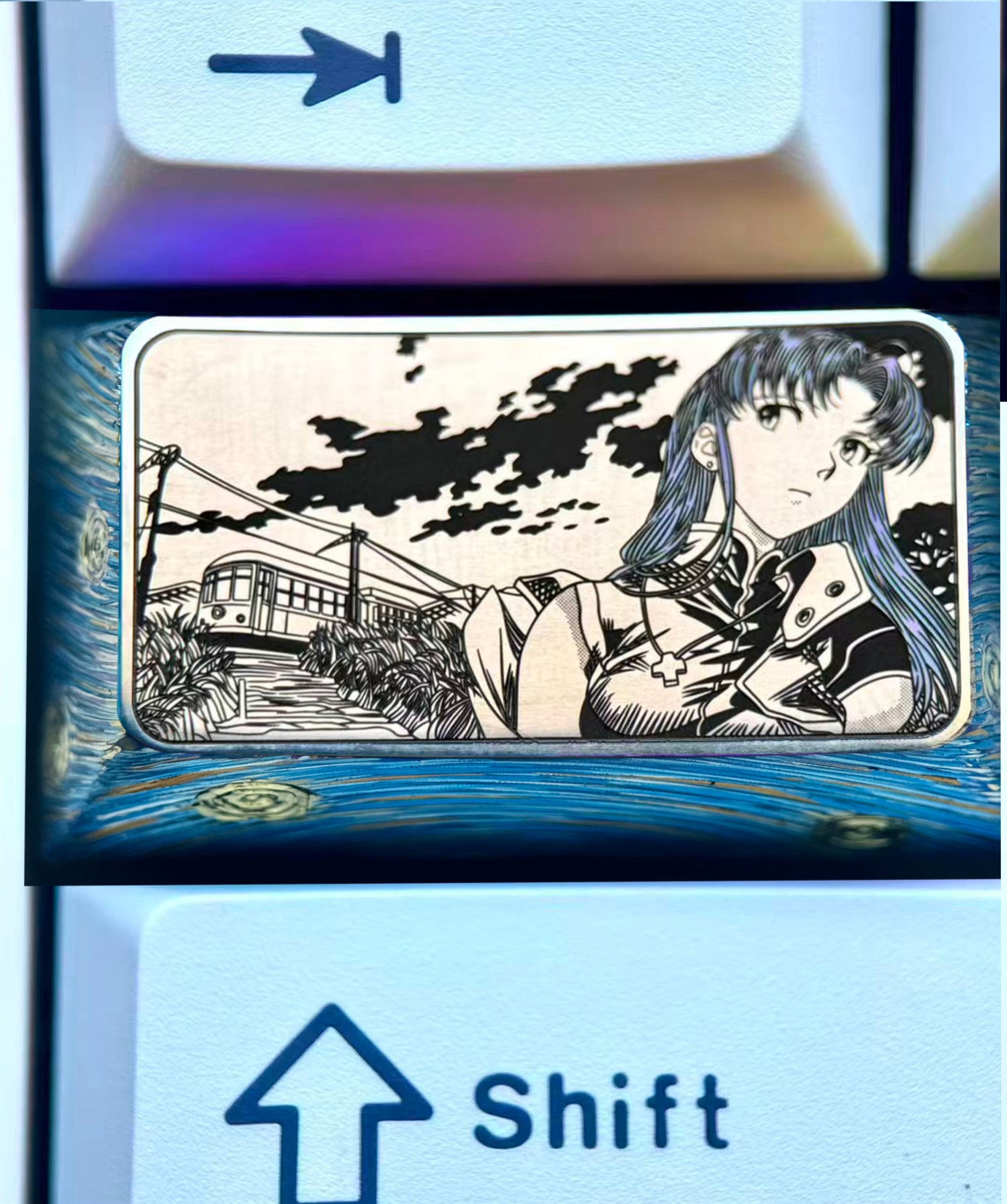 EVA, Katsuragi Misato, 1.75U titanium alloy personalized keycaps, anime, gaming, cultural and creative peripheral metal carved keycaps