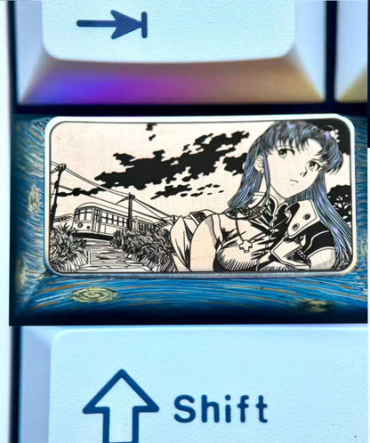 EVA, Katsuragi Misato, 1.75U titanium alloy personalized keycaps, anime, gaming, cultural and creative peripheral metal carved keycaps