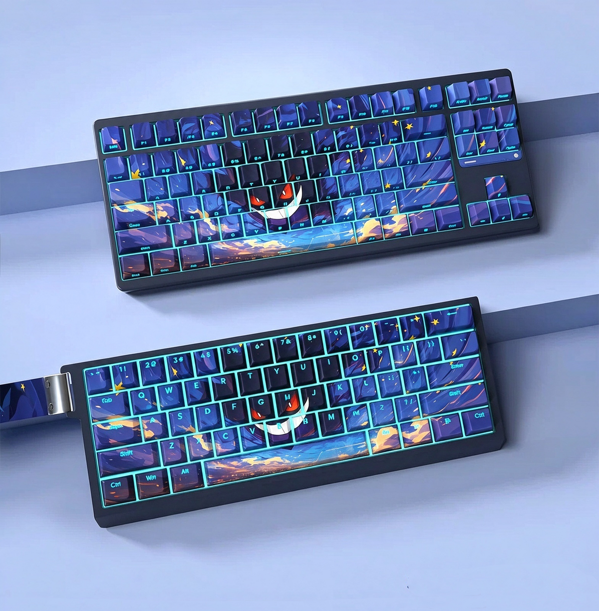 Gengar Starry Sky Theme Design, PBT material personalized key cap set, Side Character animation game culture creative decoration key cap set, compatible with 61/64/68/75/84/87/104 key mechanical keyboard