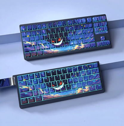 Gengar Starry Sky Theme Design, PBT material personalized key cap set, Side Character animation game culture creative decoration key cap set, compatible with 61/64/68/75/84/87/104 key mechanical keyboard