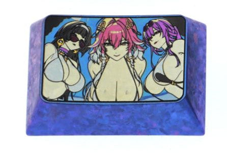 Summer swimsuit series, titanium alloy personalized keycaps 1.5u 1.75u 4u, metal carved keycaps for anime and game characters