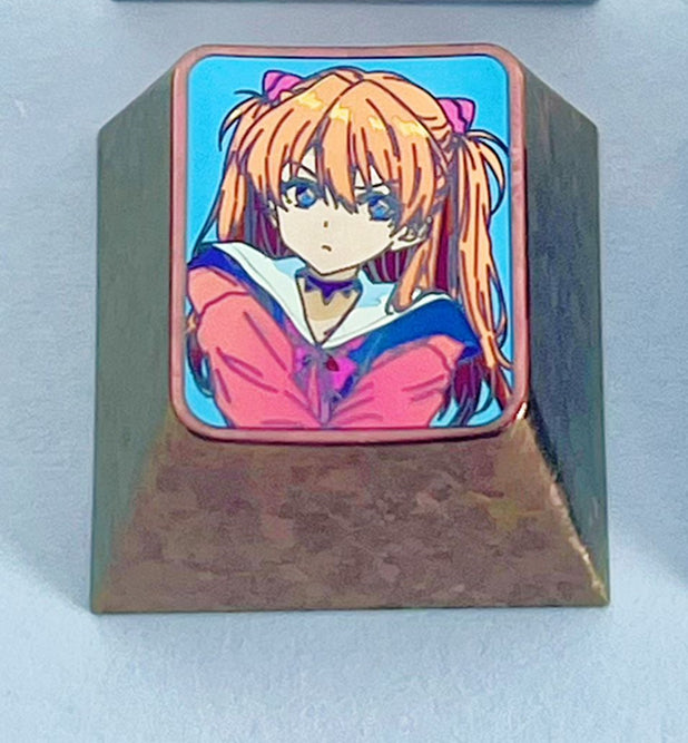 EVA，doujin，Asuka，Ayanami Rei， Titanium alloy personalized keycaps, metal carved anime character decorative keycaps
