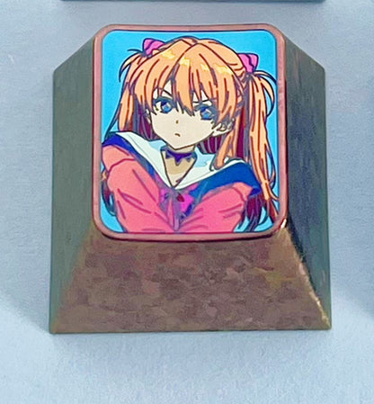 EVA，doujin，Asuka，Ayanami Rei， Titanium alloy personalized keycaps, metal carved anime character decorative keycaps