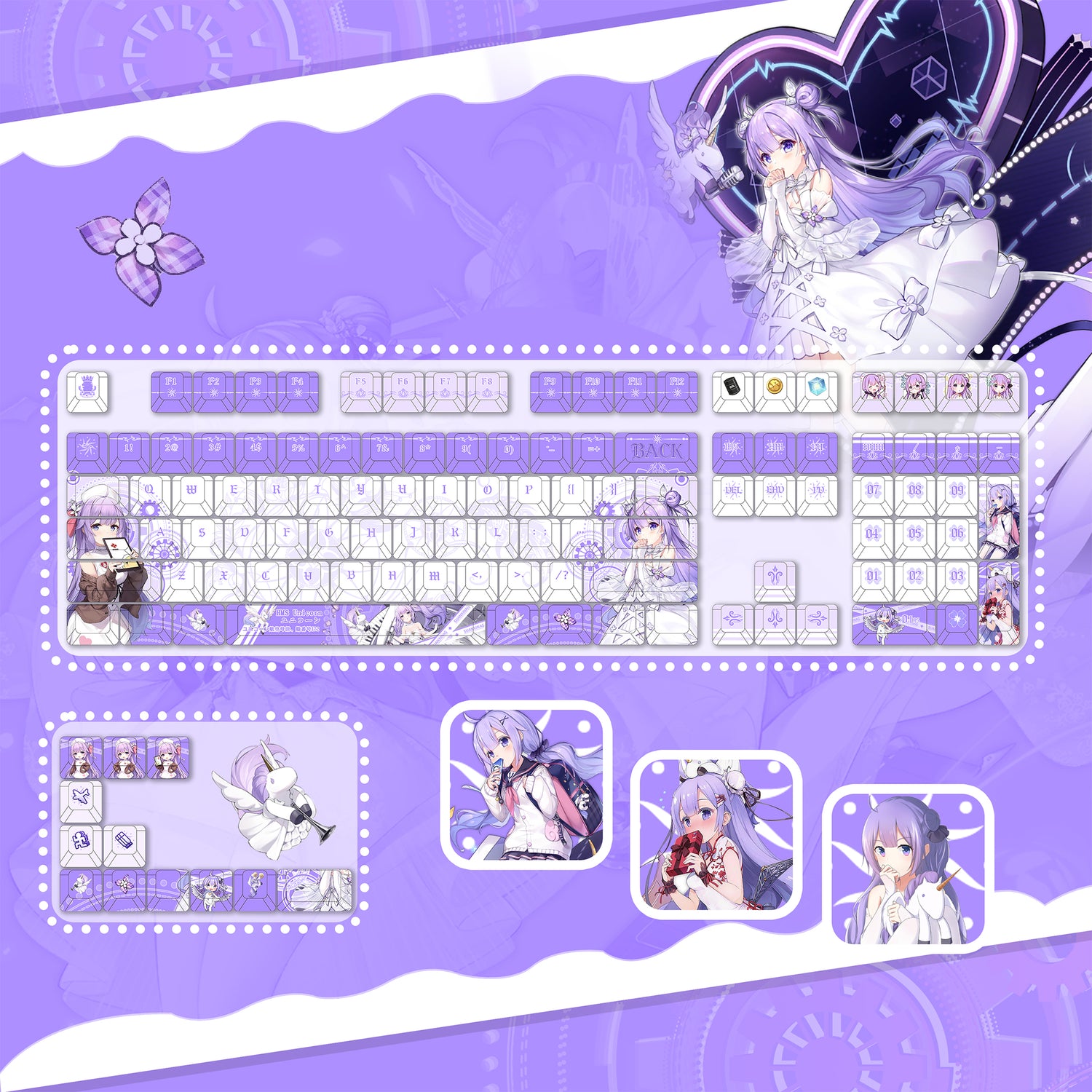 Azur Lane, HMS Unicorn theme, PBT material personalized keycap set, anime keycap culture peripheral mechanical keyboard decoration keycaps， Compatible with 61/64/68/75/84/87/104 key mechanical keyboard keycap set