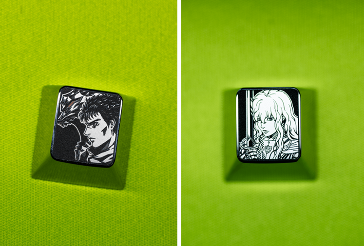 Berserk series, 1U titanium alloy personalized keycaps, innovative metal carved keycaps for anime and gaming culture.