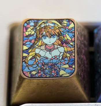 EVA， Glass floral effect, Asuka, Ayanami Rei, 1U titanium alloy personalized keycaps, anime art keycaps