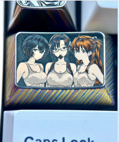 EVA，Asuka，Ayanami Rei，Mari Makinami Illustrious，1.5U Titanium alloy personalized keycaps, classic cartoon character keyboard decoration keycaps for anime and games, artistic keycaps.