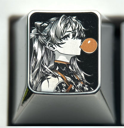 EVA，Asuka， Blowing bubble gum shape, 1U titanium alloy personalized keycap, anime and game culture creative peripheral decorative keycap.