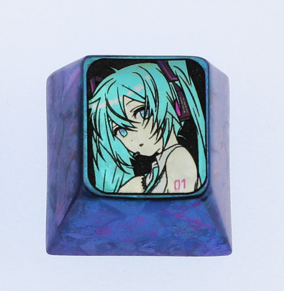 Hatsune Miku, 1U side face titanium alloy engraving key cap, personalized key cap, metal decorative key cap.