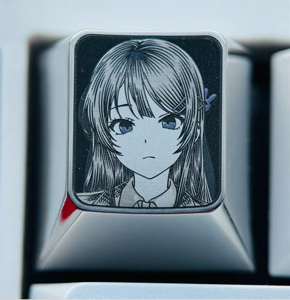 Sakurajima Mai, 1U titanium alloy finely carved personalized keycap, a mechanical keyboard decoration keycap for anime, novels, and games.