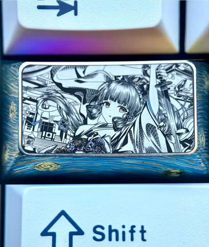 Genshin Impact, Kamisato Ayaka, 1.75U titanium alloy carving, anime and game culture creative metal personalized keycaps.