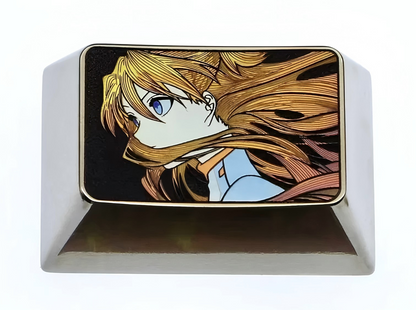 EVA, Asuka, 1.5U titanium alloy finely carved personalized keycaps, anime game metal art decorative keycaps