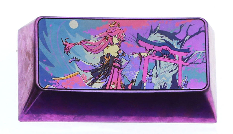 Genshin Impact, Yae Miko, 2U/2.25U titanium alloy personalized keycaps, anime and game metal carving cultural creative keycaps