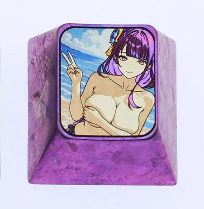 Genshin Impact， Sexy Raiden Shogun, 1U titanium alloy personalized keycap, anime and game creative metal carved keycap