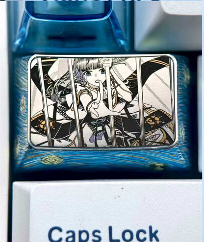 Genshin Impact， Kamisato Ayaka, 1.5U precision titanium alloy personalized key cap, animation and game culture metal engraving key cap.