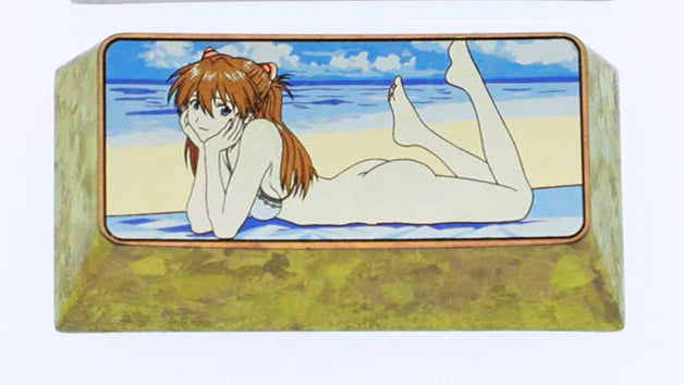 EVA， Beach swimsuit Asuka, 2U titanium alloy personalized keycap, anime game cultural and creative mechanical keyboard decoration keycap