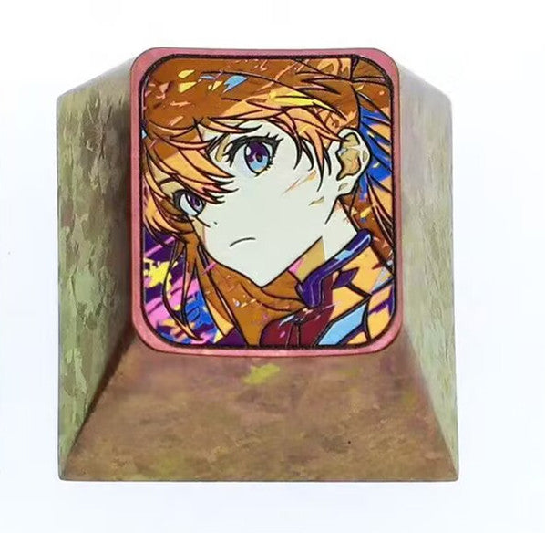 EVA, 1U Asuka titanium alloy personalized keycap, anime and game character metal creative art metal keycap.