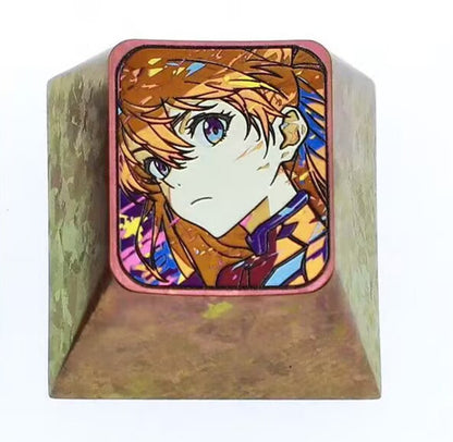 EVA, 1U Asuka titanium alloy personalized keycap, anime and game character metal creative art metal keycap.