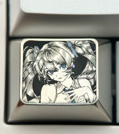 Hatsune Miku 1.25u titanium alloy precision carving personalized keycaps, animation and game culture creative metal carving keycaps