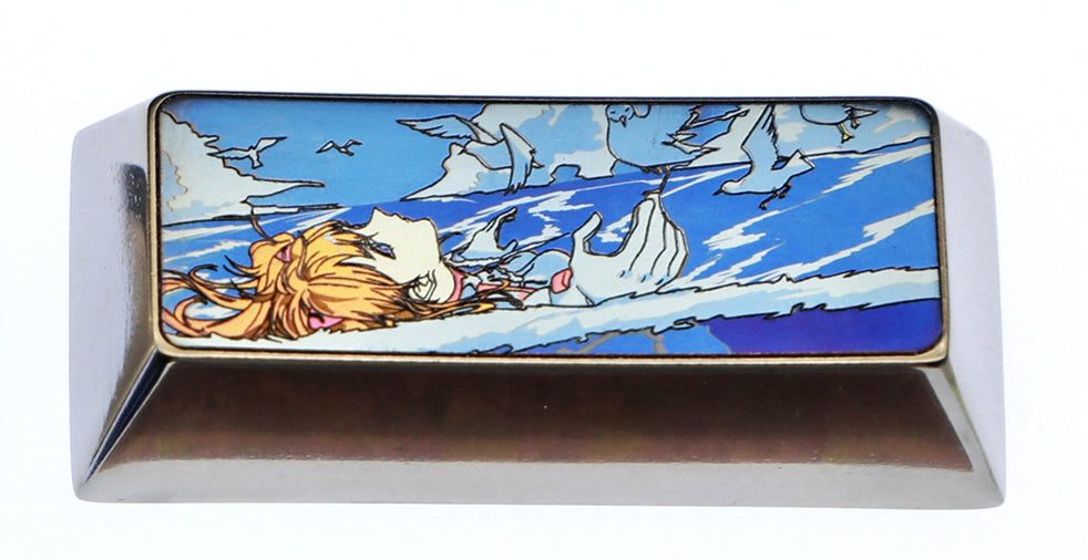 EVA theme, Asuka, Ayanami Rei, 2.25U wave style titanium alloy personalized keycaps, game anime mechanical keyboard decorative keycaps.