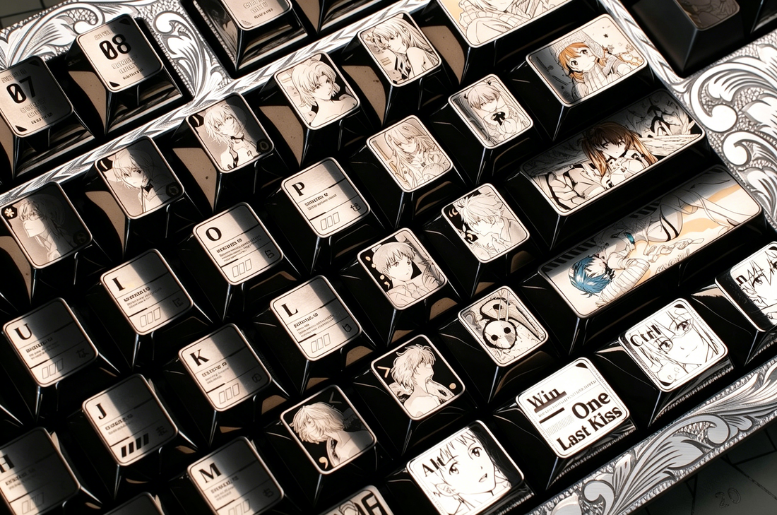 EVA theme, Symbol key, Titanium alloy keycaps set. Anime game personalized keycaps keyboard decorative keycaps