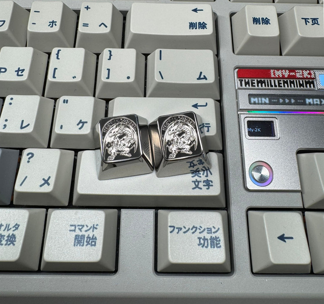 Yu-Gi-Oh! ， Blue Eyes White Dragon, 1U titanium alloy personalized keycaps, carved metal keycaps for anime and gaming peripherals