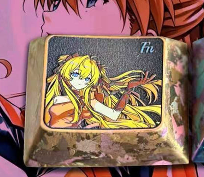 EVA, Asuka/Ayanami Rei, Wedding Dress Version 1.25 U titanium alloy metal personalized keycaps, anime and game character peripheral products, decorative keycaps.