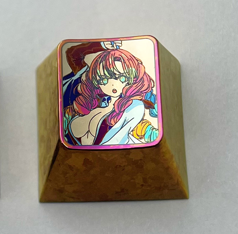Demon Slayer, Kanroji Mitsuri, 1U titanium alloy black sandblasted personalized keycaps, anime and game character peripheral art metal keycaps
