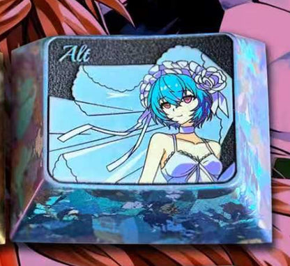 EVA, Asuka/Ayanami Rei, Wedding Dress Version 1.25 U titanium alloy metal personalized keycaps, anime and game character peripheral products, decorative keycaps.