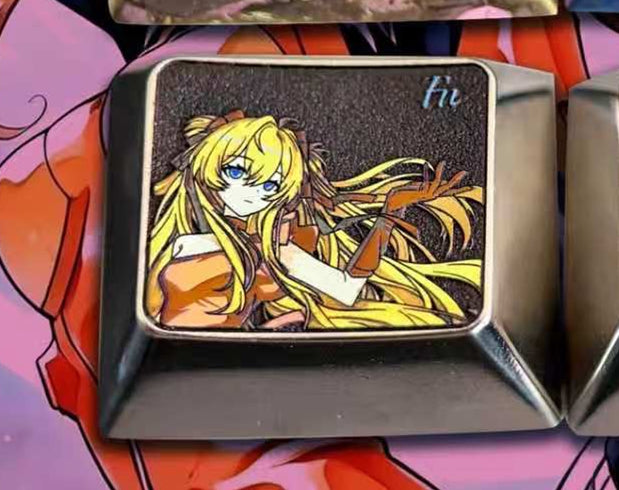 EVA, Asuka/Ayanami Rei, Wedding Dress Version 1.25 U titanium alloy metal personalized keycaps, anime and game character peripheral products, decorative keycaps.