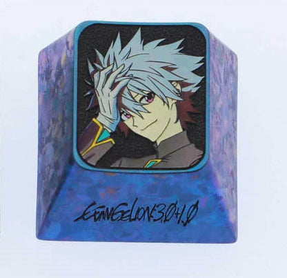 EVA, Nagisa Kaworu, 1U titanium alloy personalized keycaps, anime and game culture creative personalized keycaps, mechanical keyboard metal decorative keycaps