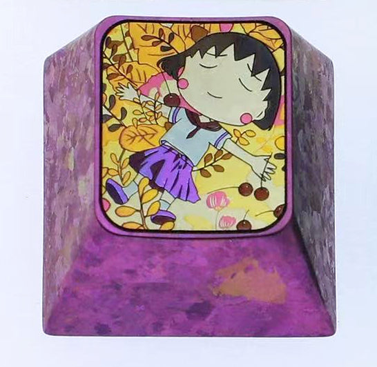 Chibi Maruko chan/Krithia, 1U titanium alloy personalized keycaps, cute decorative keycaps for anime themed mechanical keyboards