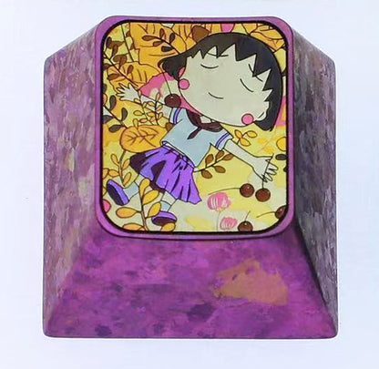Chibi Maruko chan/Krithia, 1U titanium alloy personalized keycaps, cute decorative keycaps for anime themed mechanical keyboards