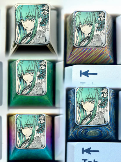 CODE GEASS Lelouch of the Rebellion, C.C., 1U/1.5U titanium alloy personalized keycaps, anime, gaming, cultural and creative metal keycaps