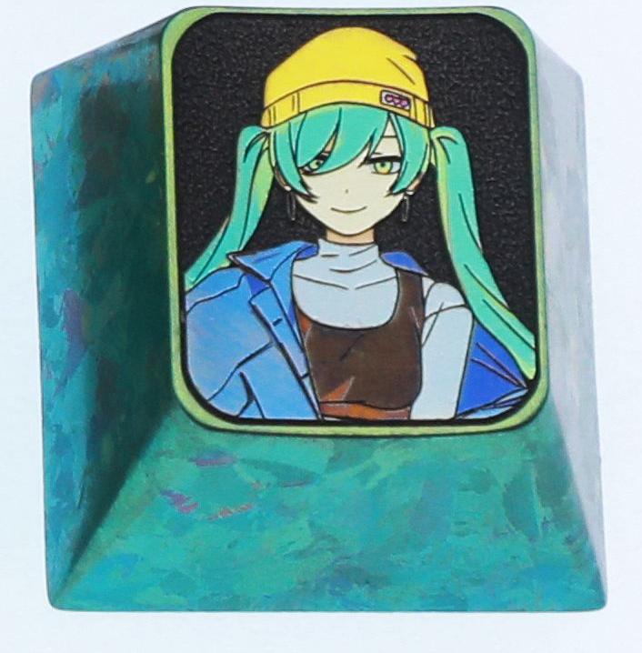 Hatsune Miku theme, 10 styles, highly selectable, 1 U titanium alloy personalized keycap, animation game music culture creative decoration keycap, metal art keycap